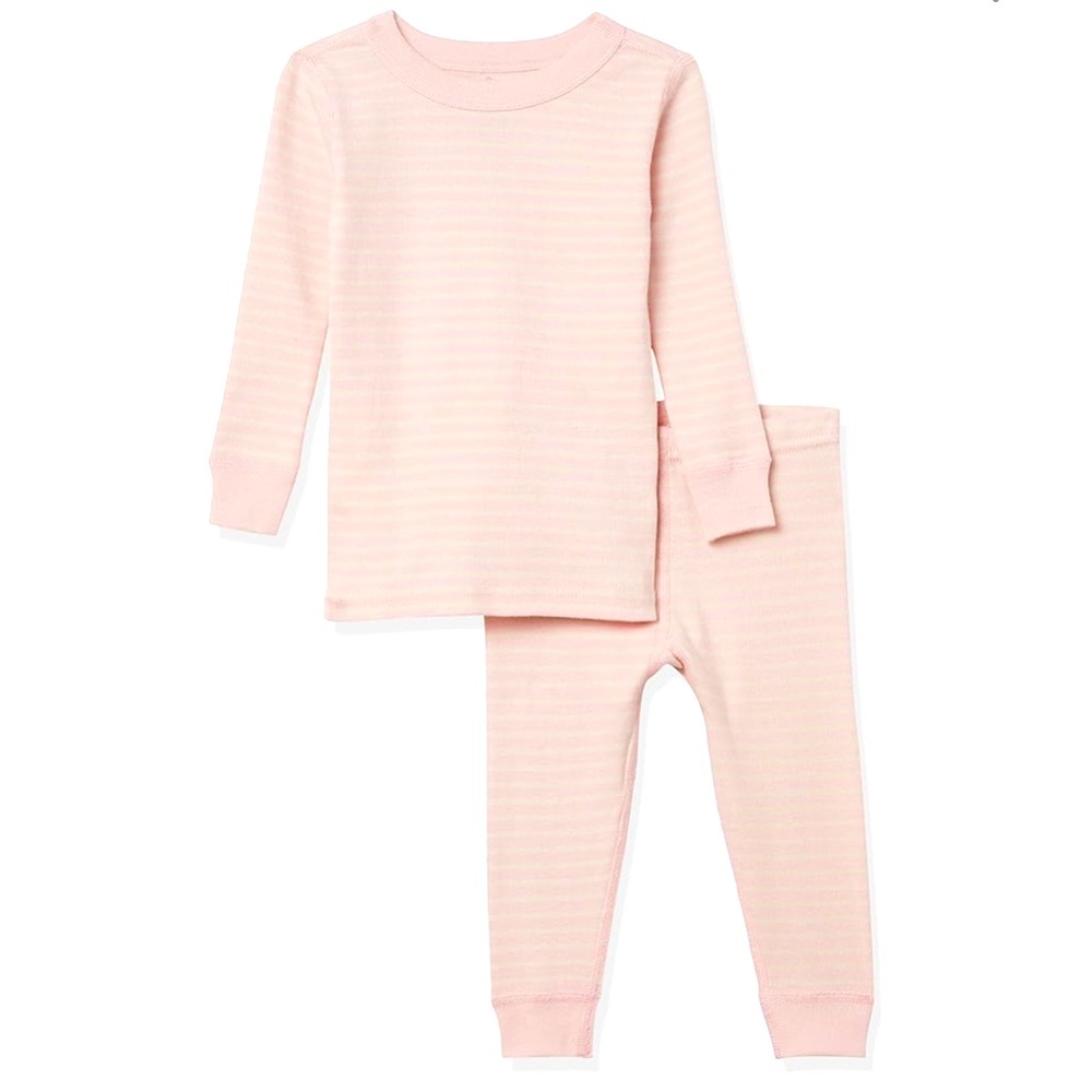 Moon & Back- Girl’s Organic Cotton Long Sleeve  Pajama Set- Pink & White- Size:5